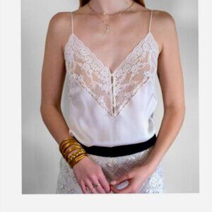 Saint Laurent/Silk Lace Trim Cami in Ivory. Size 36. New, worn once with tags